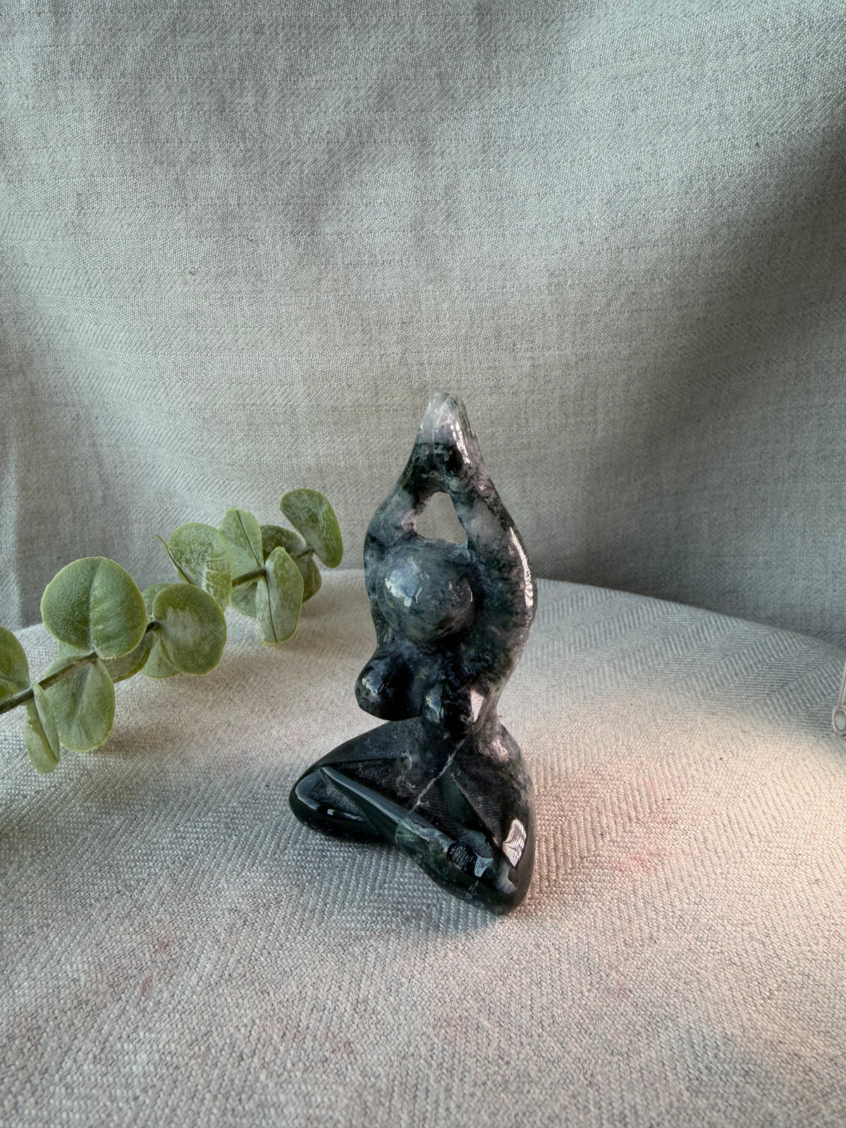 Moss Agate Goddess Meditation Stone Figurine