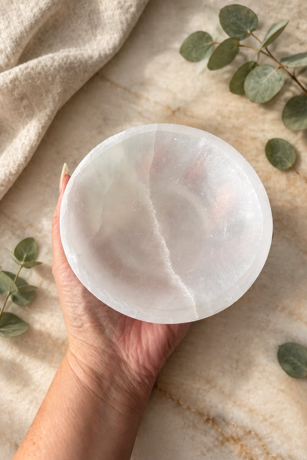 Hand Carved Selenite Crystal Bowl
