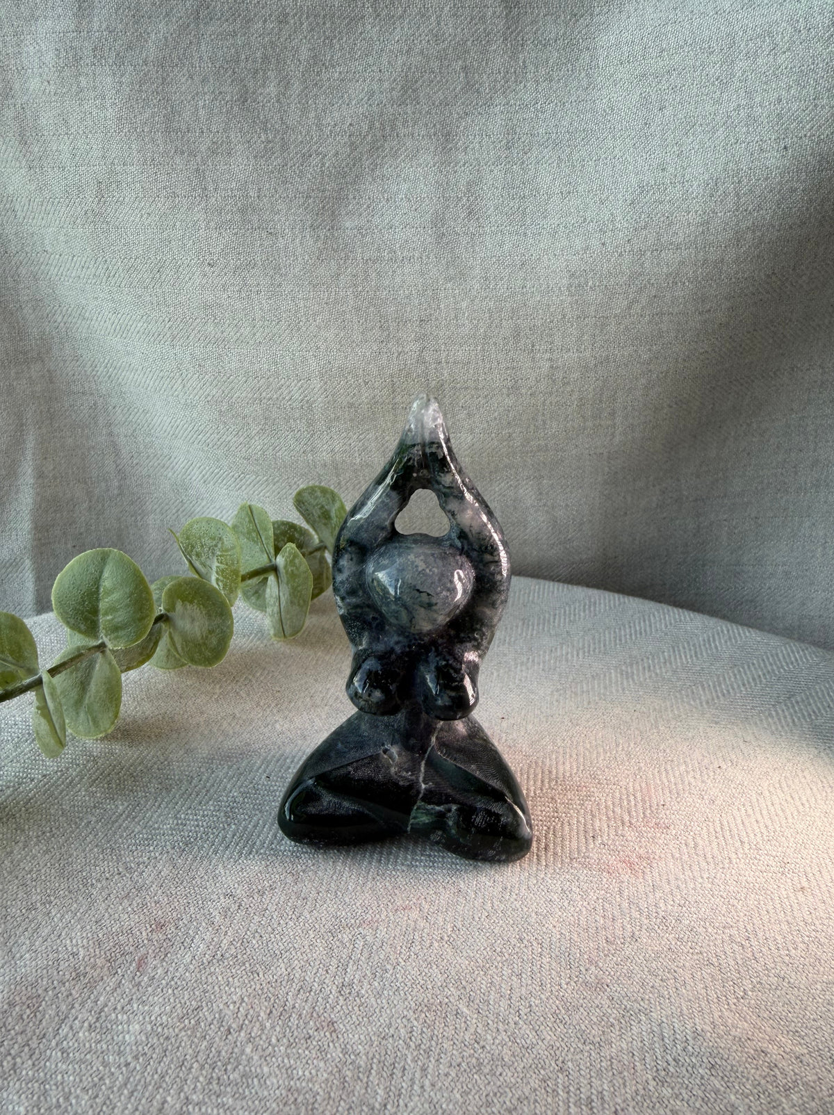 Moss Agate Goddess Meditation Stone Figurine