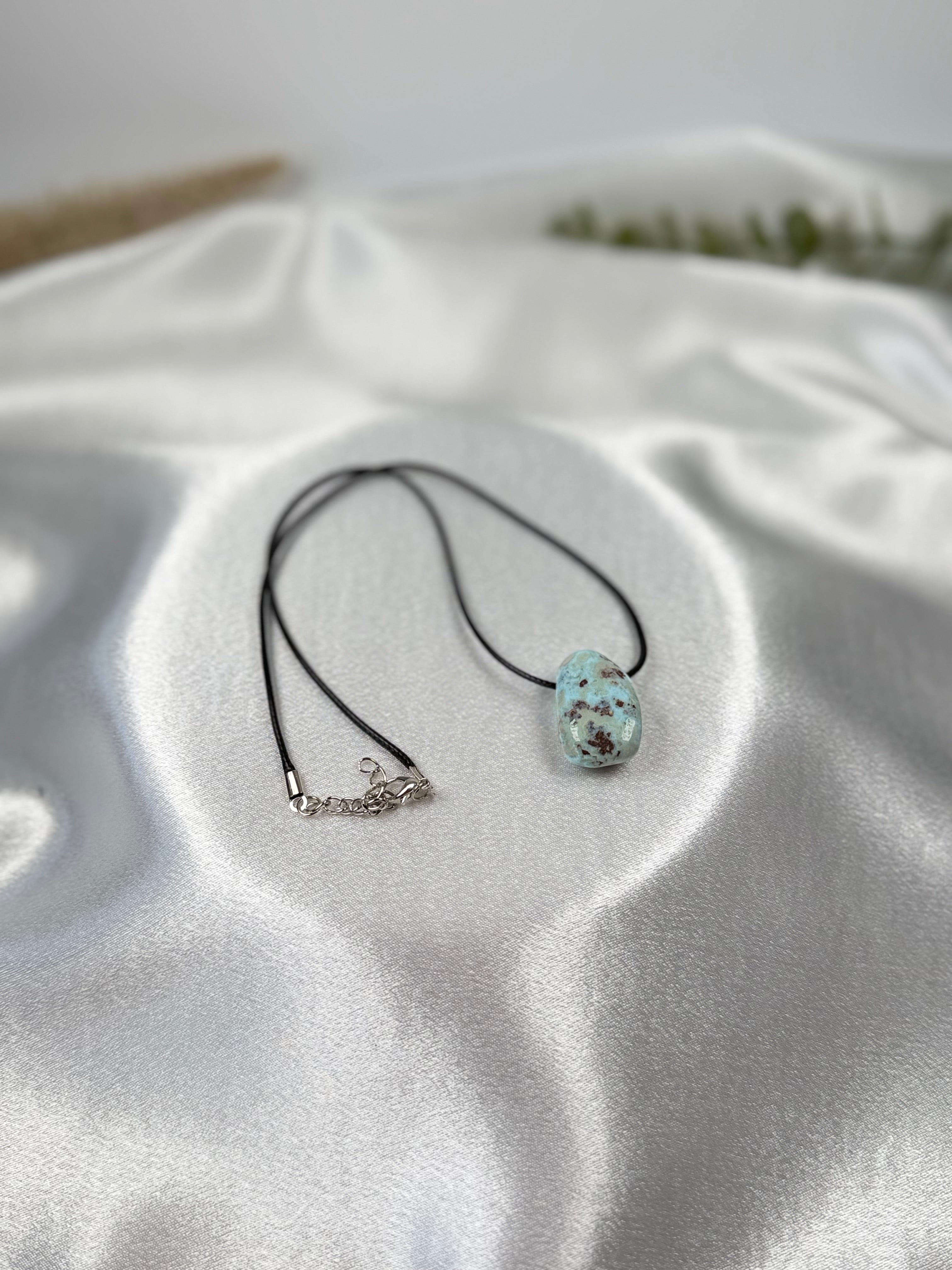 Natural Larimar Stone Pendant Necklace on Cord