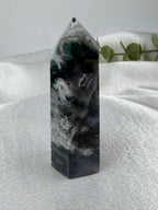 Moss Agate Crystal Tower Point