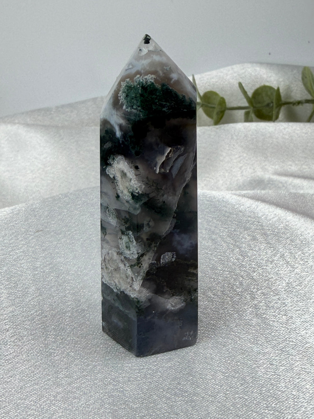 Moss Agate Crystal Tower Point
