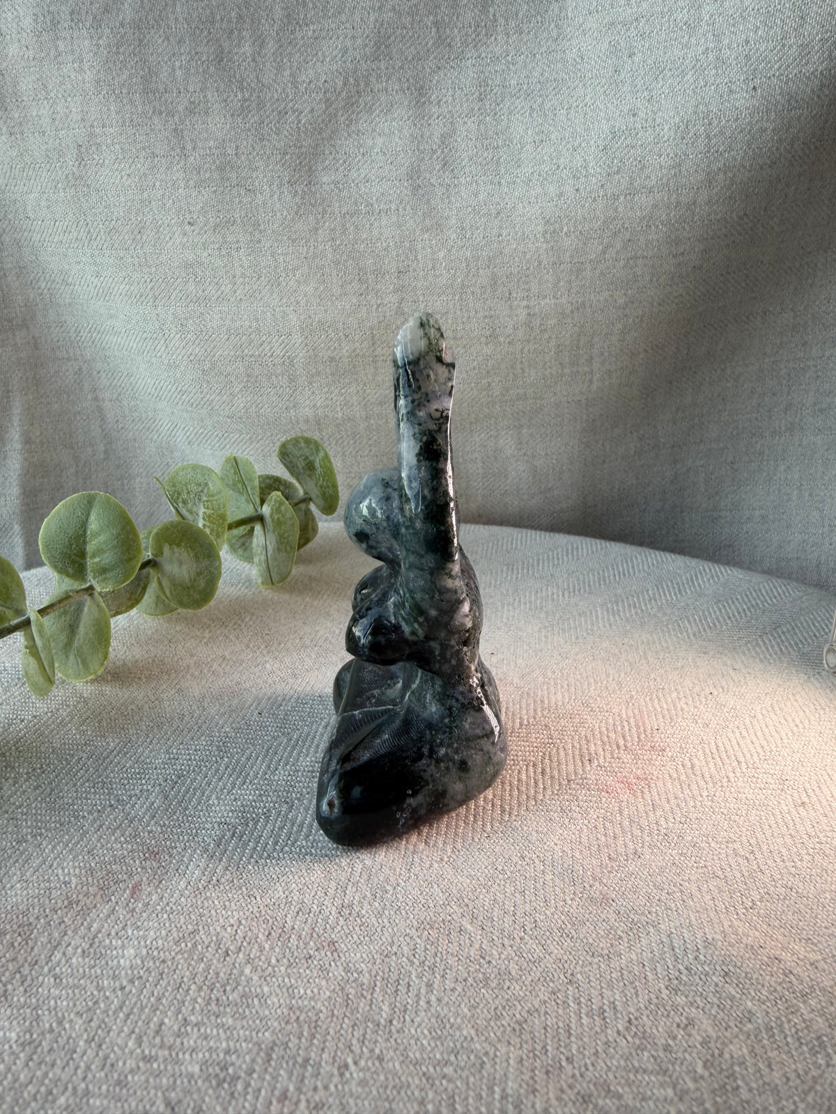 Moss Agate Goddess Meditation Stone Figurine