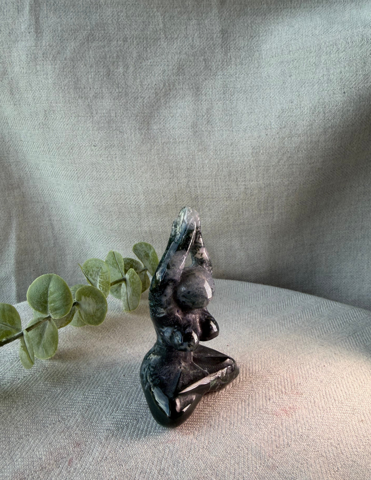 Moss Agate Goddess Meditation Stone Figurine