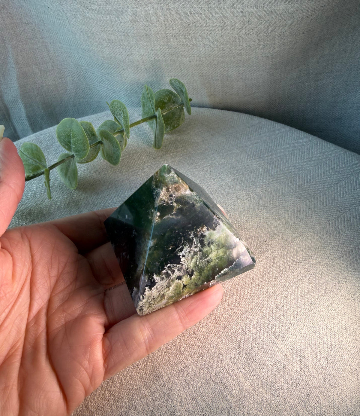 Moss Agate Crystal Pyramid