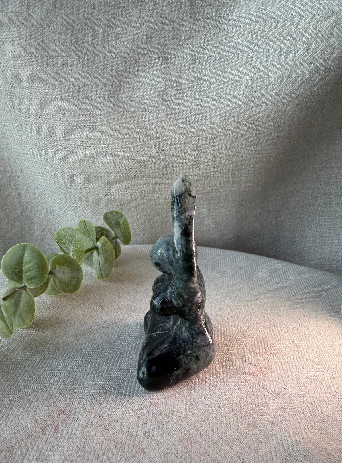 Moss Agate Goddess Meditation Stone Figurine