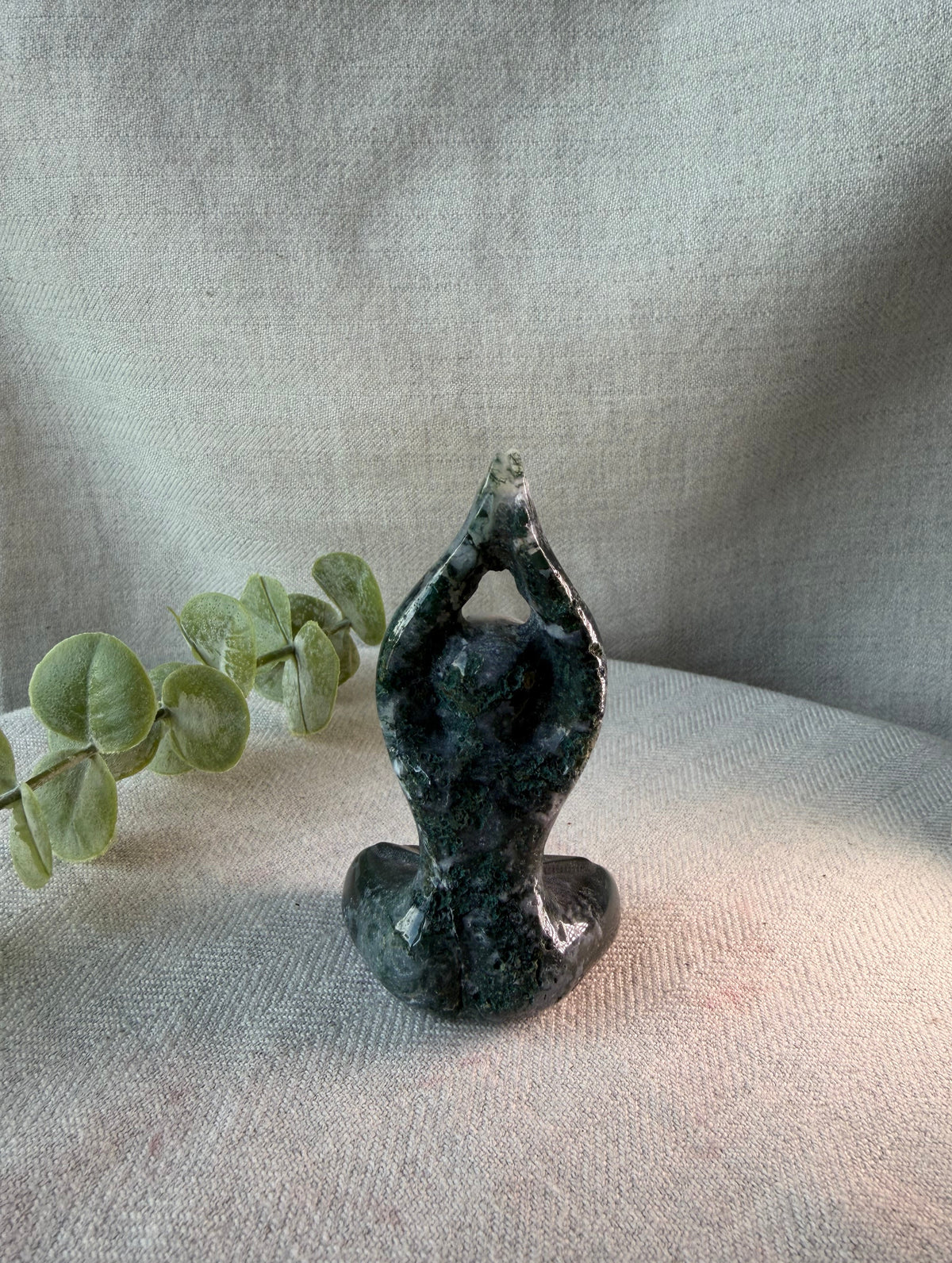 Moss Agate Goddess Meditation Stone Figurine