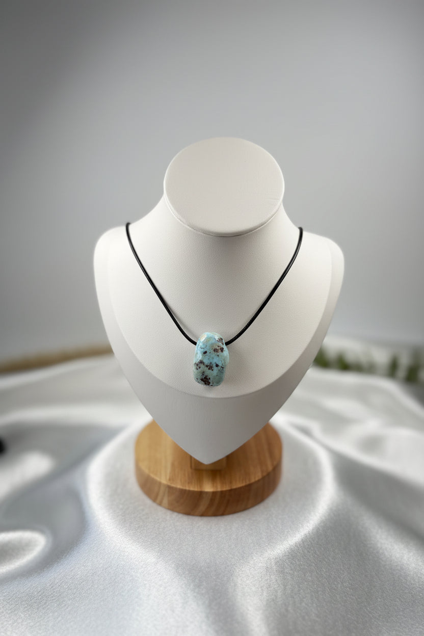 Natural Larimar Stone Pendant Necklace on Cord