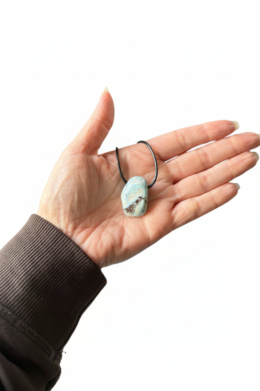 Natural Larimar Stone Pendant Necklace on Cord