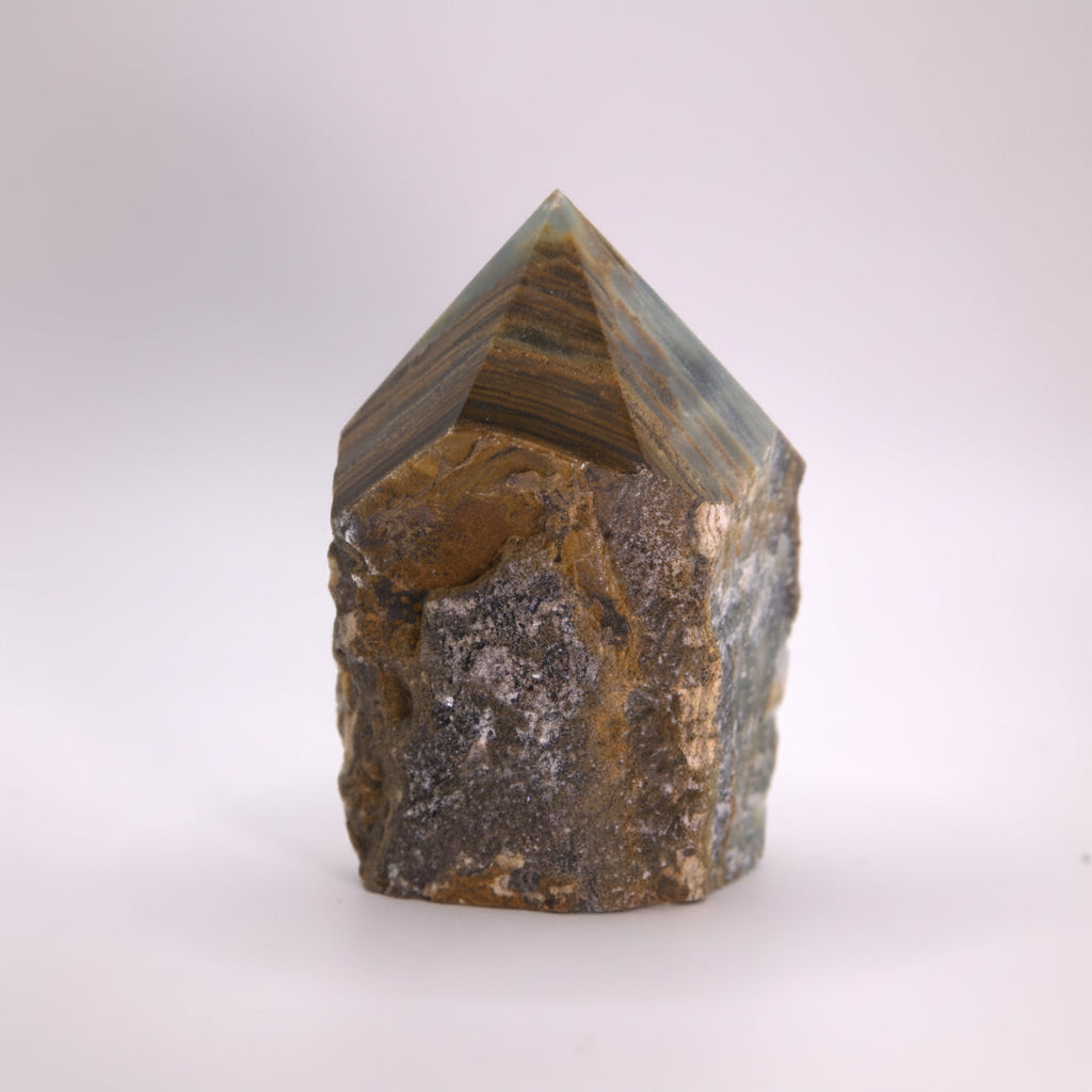 Blue Onyx Polished Crystal Tower Point & Raw Base