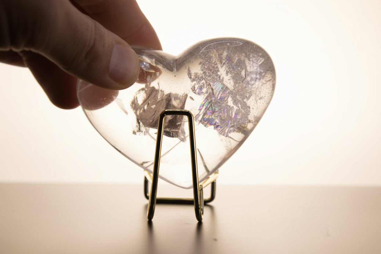 Polished Clear Quartz Crystal Heart - With Phantom