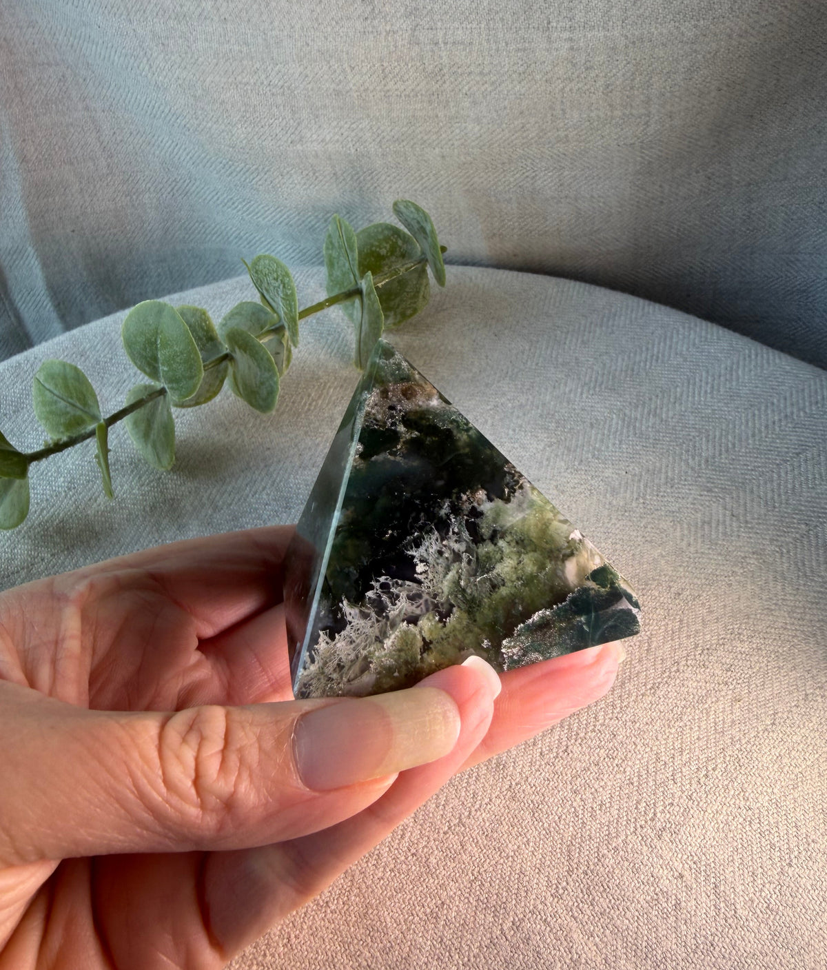 Moss Agate Crystal Pyramid