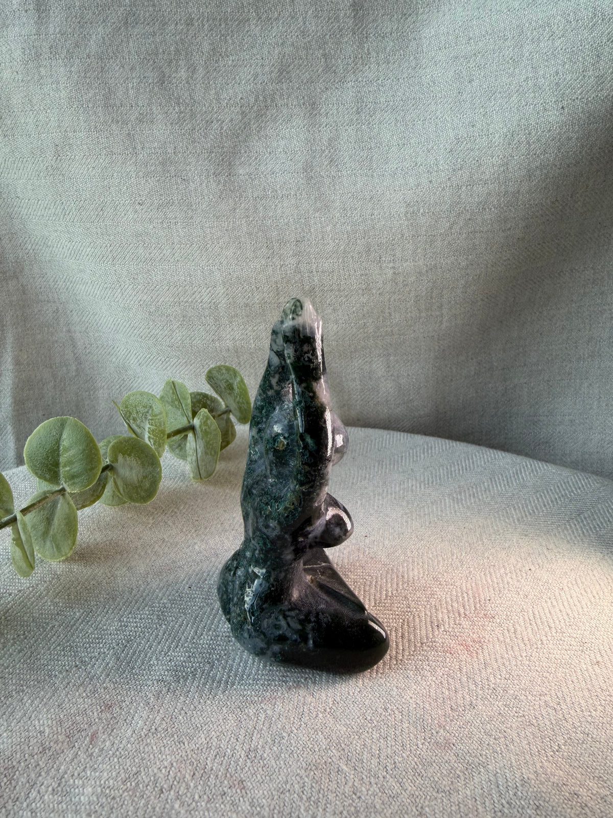 Moss Agate Goddess Meditation Stone Figurine