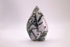 Polished Moss Agate Flame Crystal Sculpture