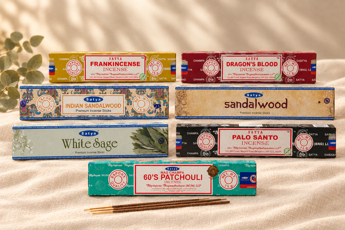 All seven Satya incense varieties together