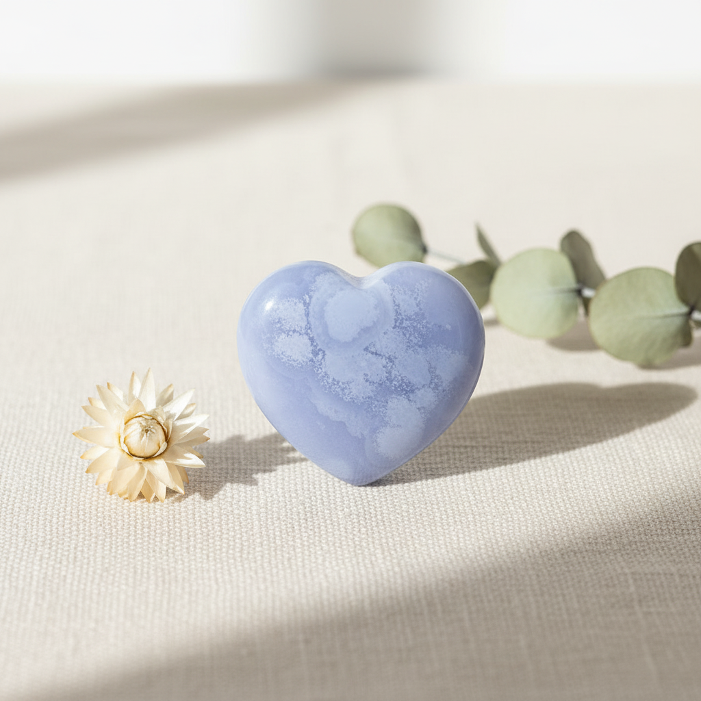 Blue Lace Agate Crystal Heart - No Hand