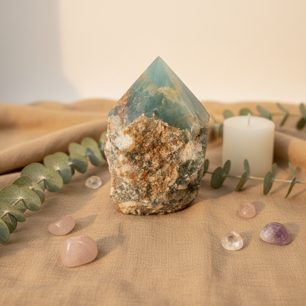 Blue Onyx crystal Natural Raw Base Point - Social Media