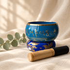 Blue singing bowl cushion and striker