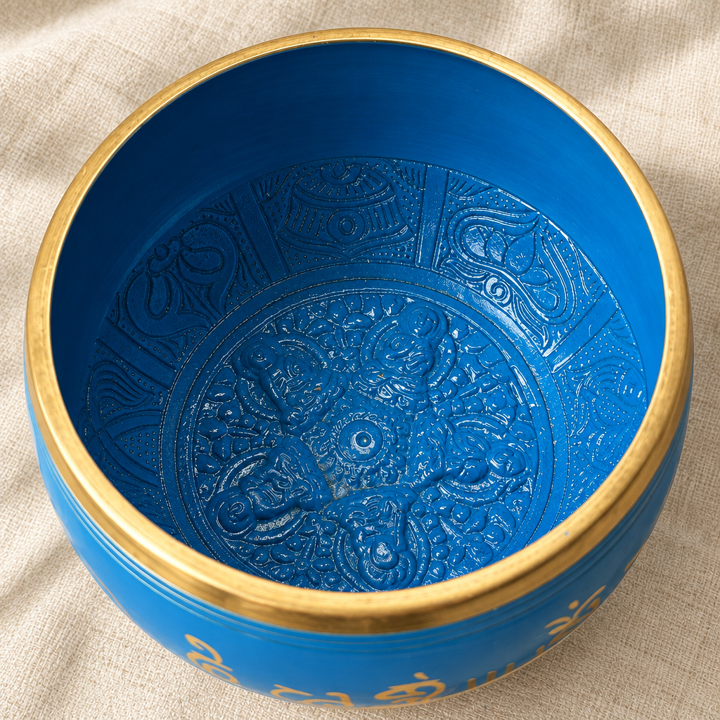 Blue singing bowl interior detail