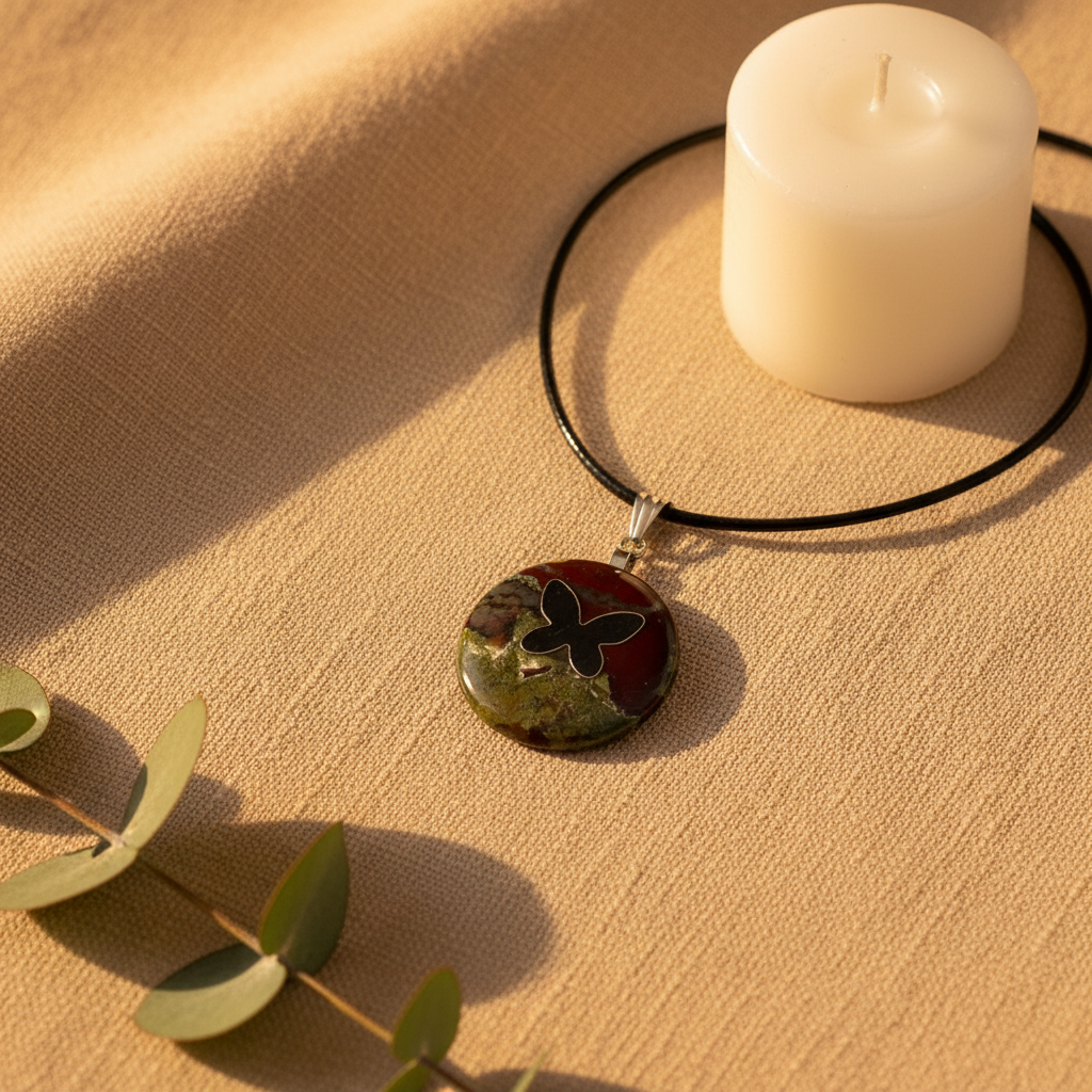 Dragon Blood Jasper Butterfly Crystal Necklace - Linen Lifestyle