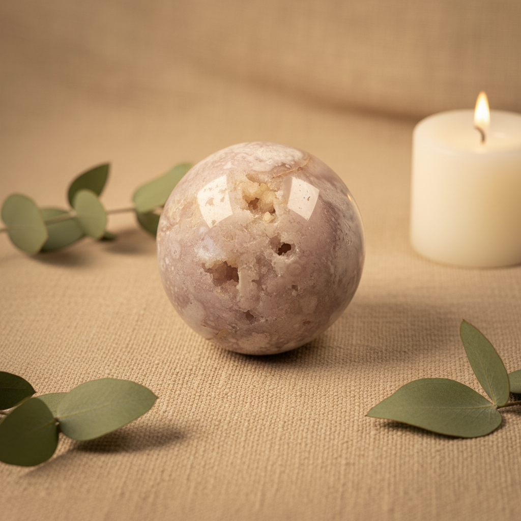 Flower Agate Crystal Druzy Sphere - Social Media