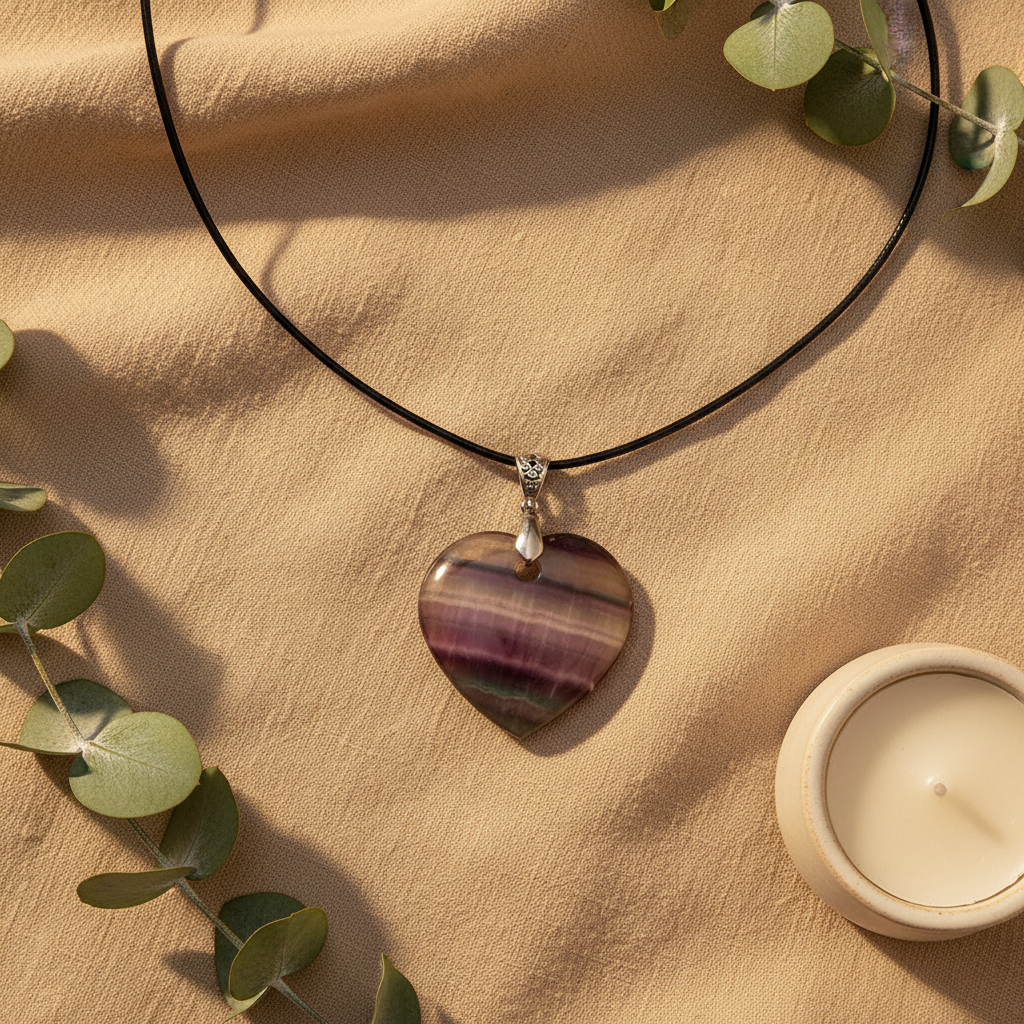Fluorite Crystal Heart Pendant - Linen Lifestyle
