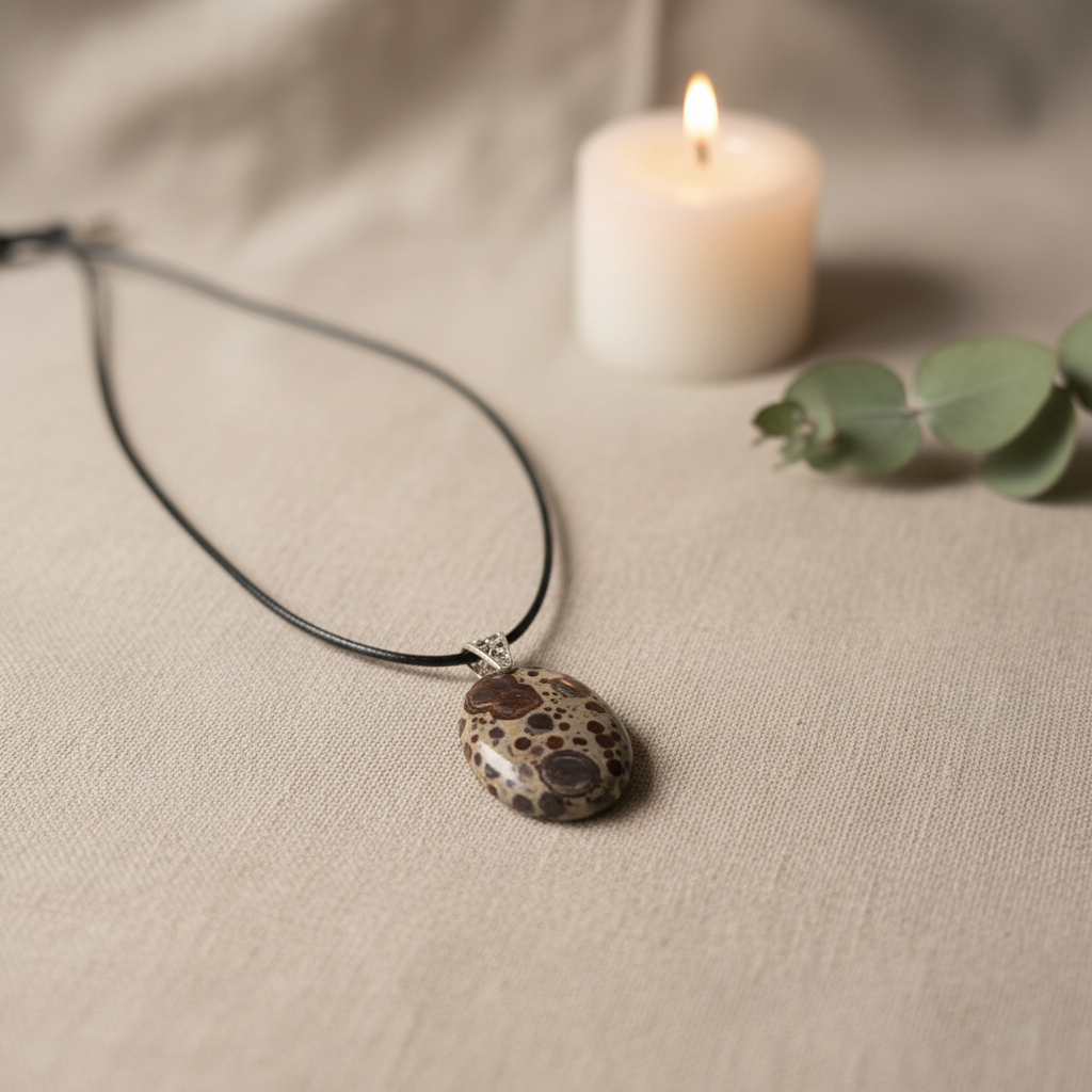 Leopard Skin poppy Jasper Pendant Lifestyle Shot
