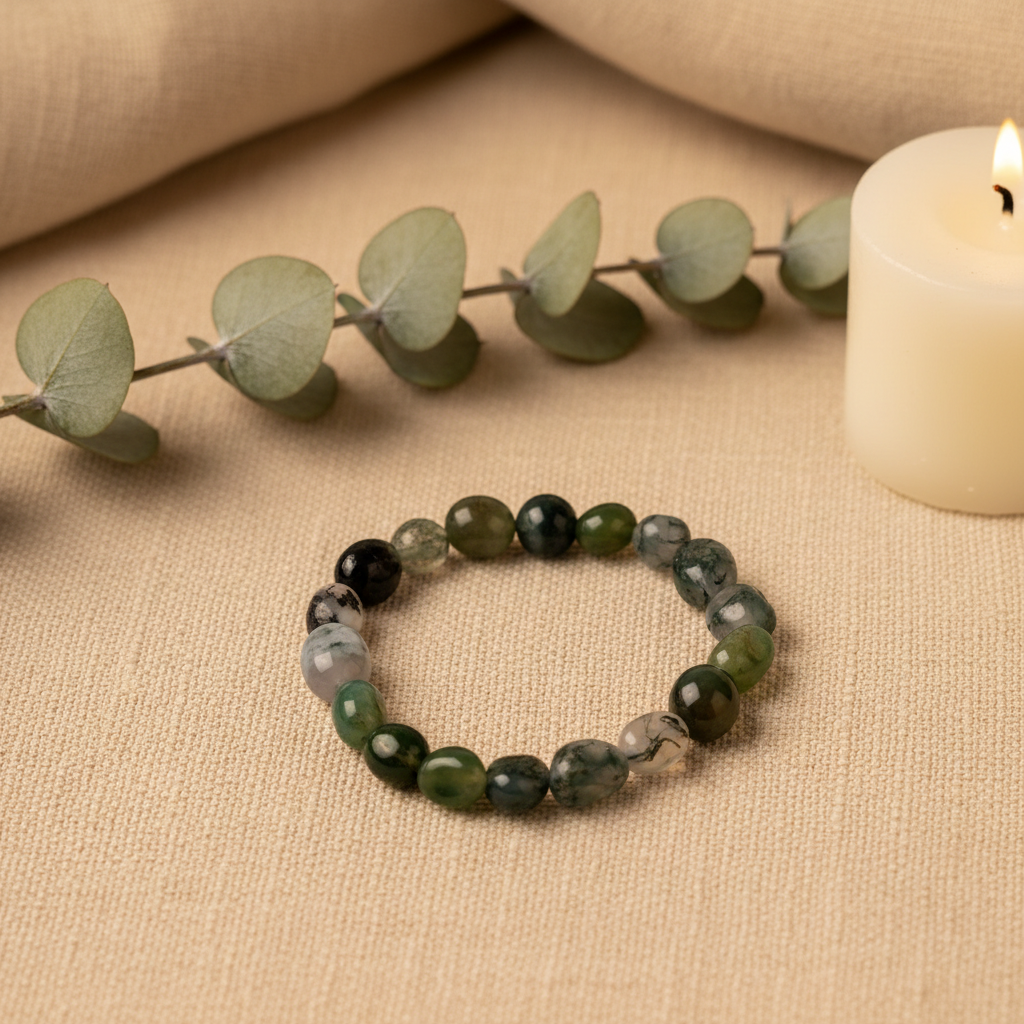 Moss Agate Bead Bracelet - Social Media