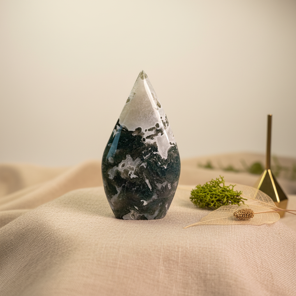 Moss Agate Crystal Flame