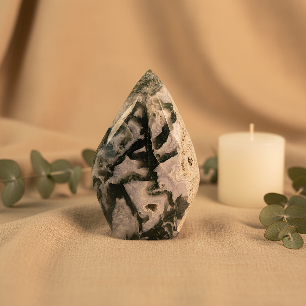 Moss Agate Flame Crystal - Social Media
