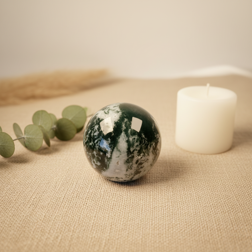 Moss Agate Sphere - Social Media