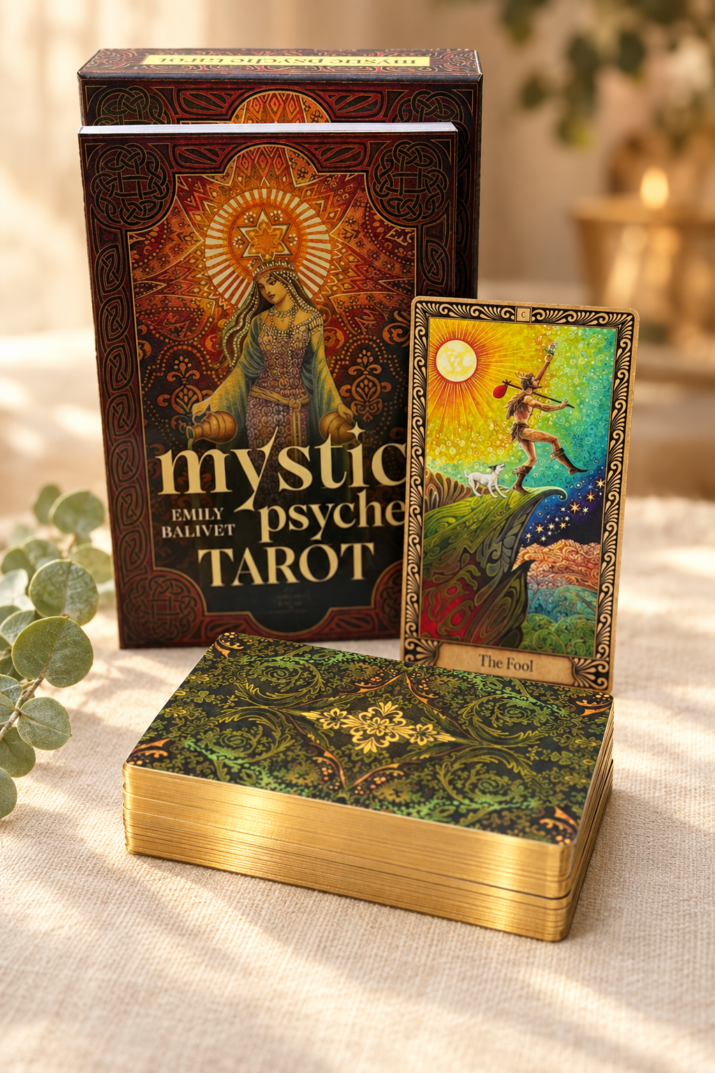 Mystic Psyche Tarot with luminous gold card edges