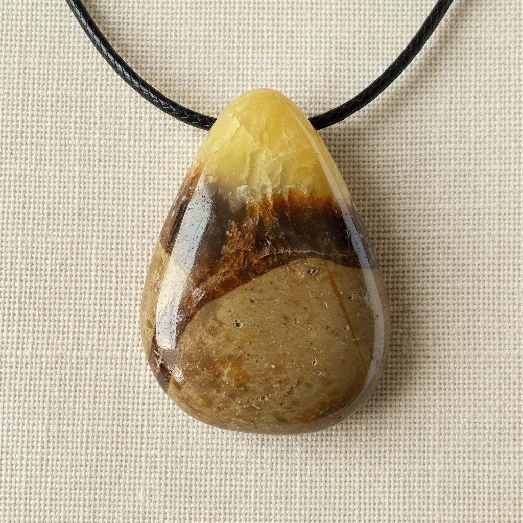 Natural Stone Teardrop Pendant on Linen
