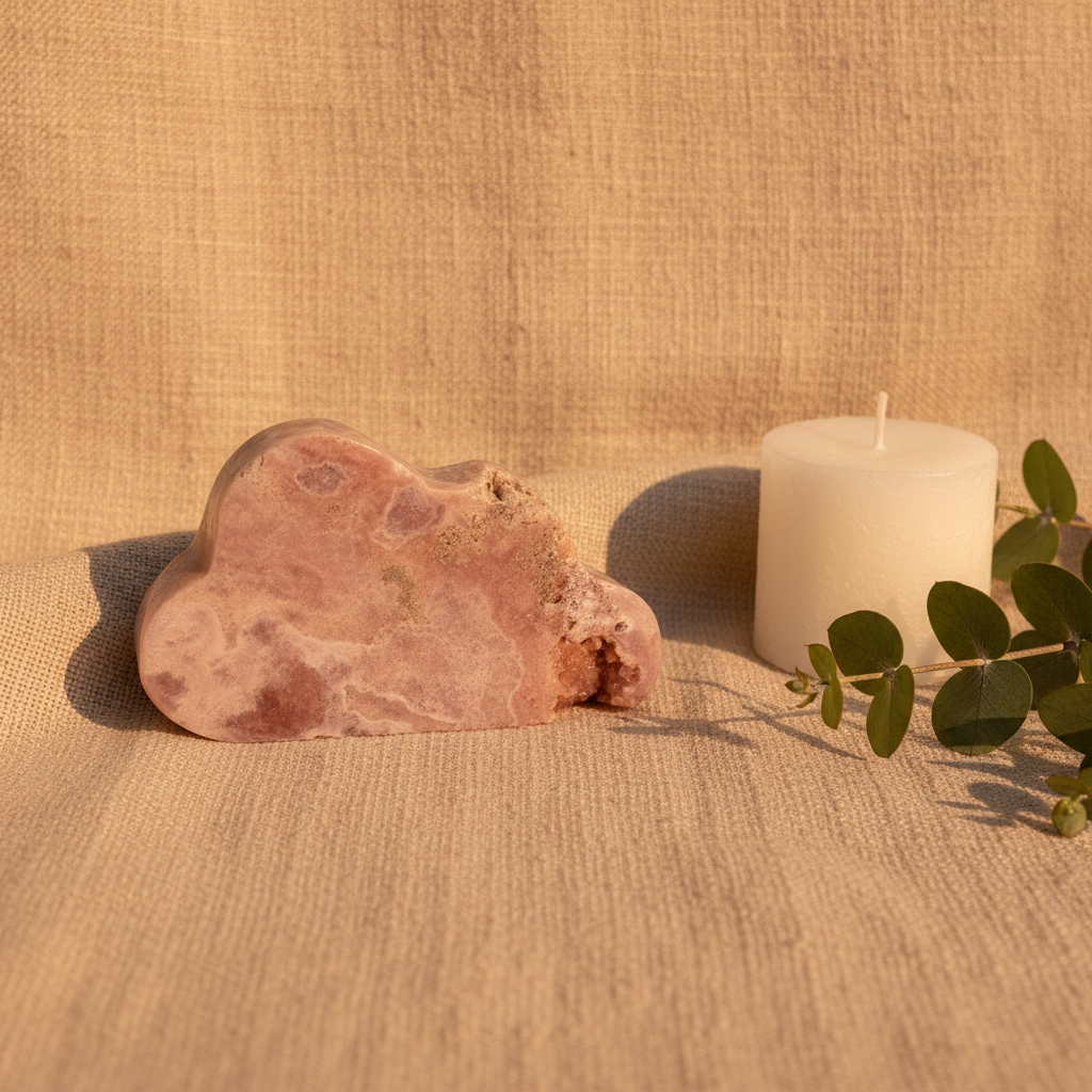 Pink Amethyst Cloud Crystal - Warm Linen Lifestyle