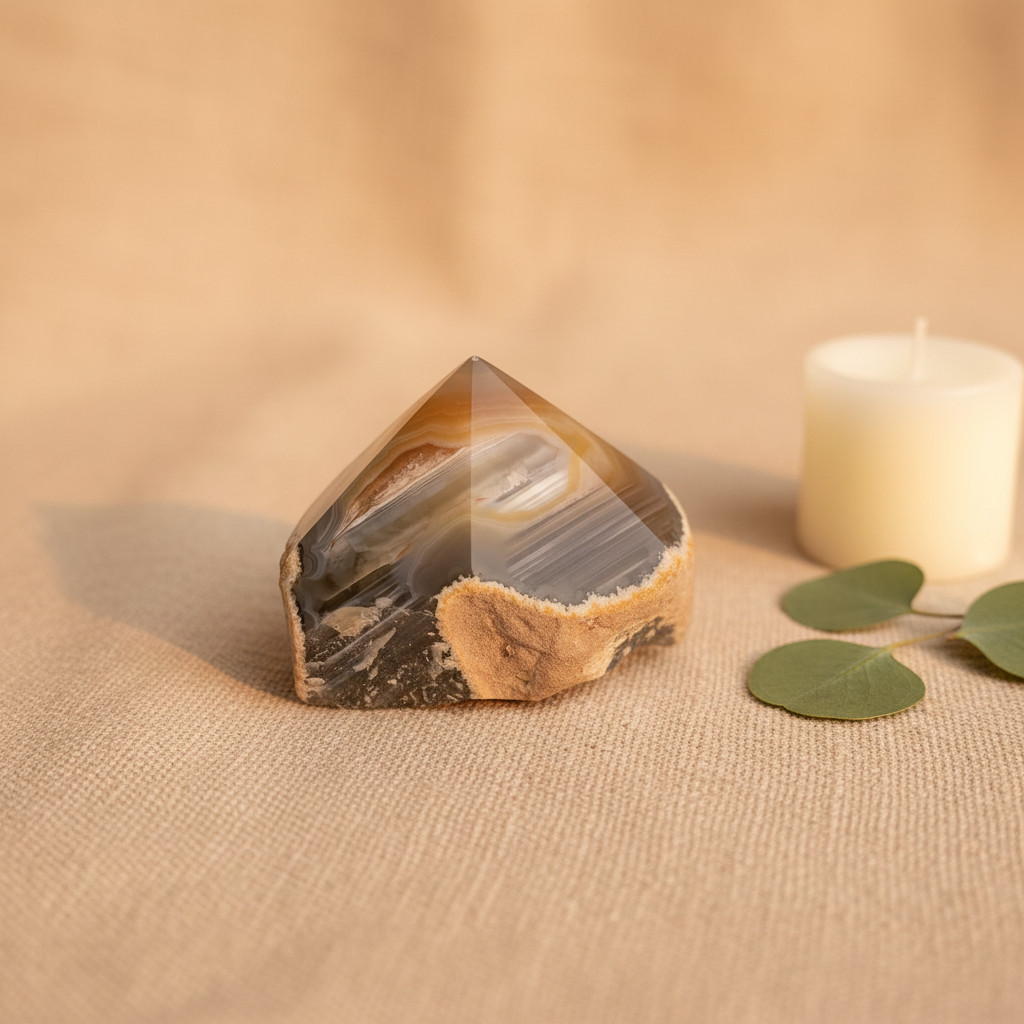 Polished Agate Crystal Point - Warm Linen Lifestyle
