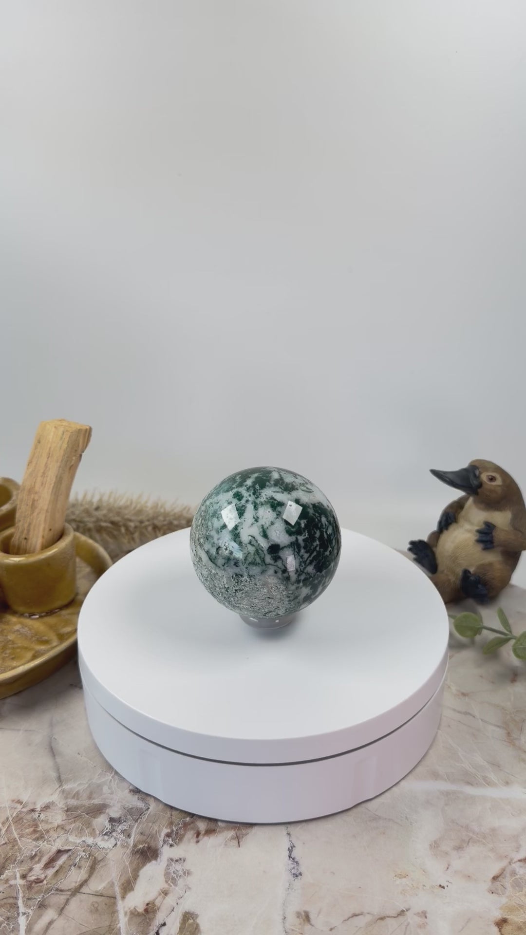 Polished Moss Agate Crystal Sphere