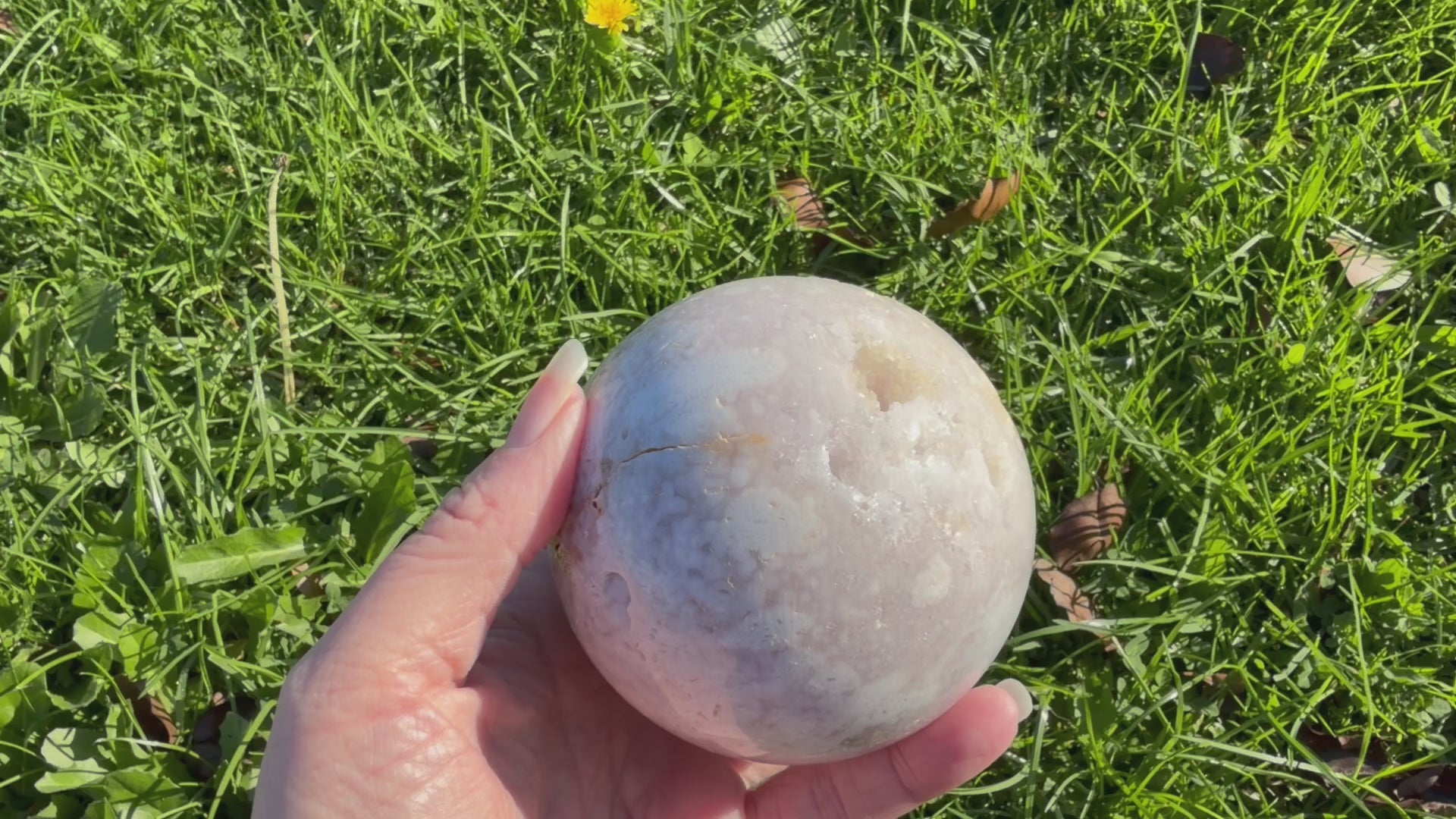 Polished Flower Agate & Druzy Crystal Sphere