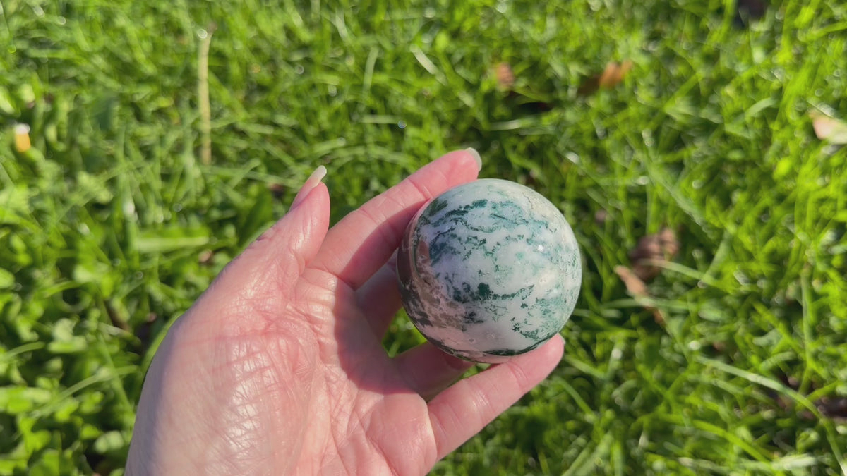 Polished Moss Agate Crystal Sphere