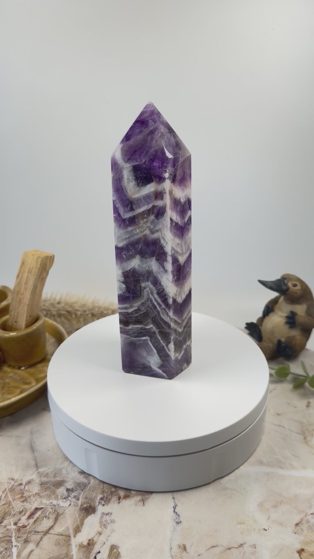 Chevron Amethyst Crystal Tower Point