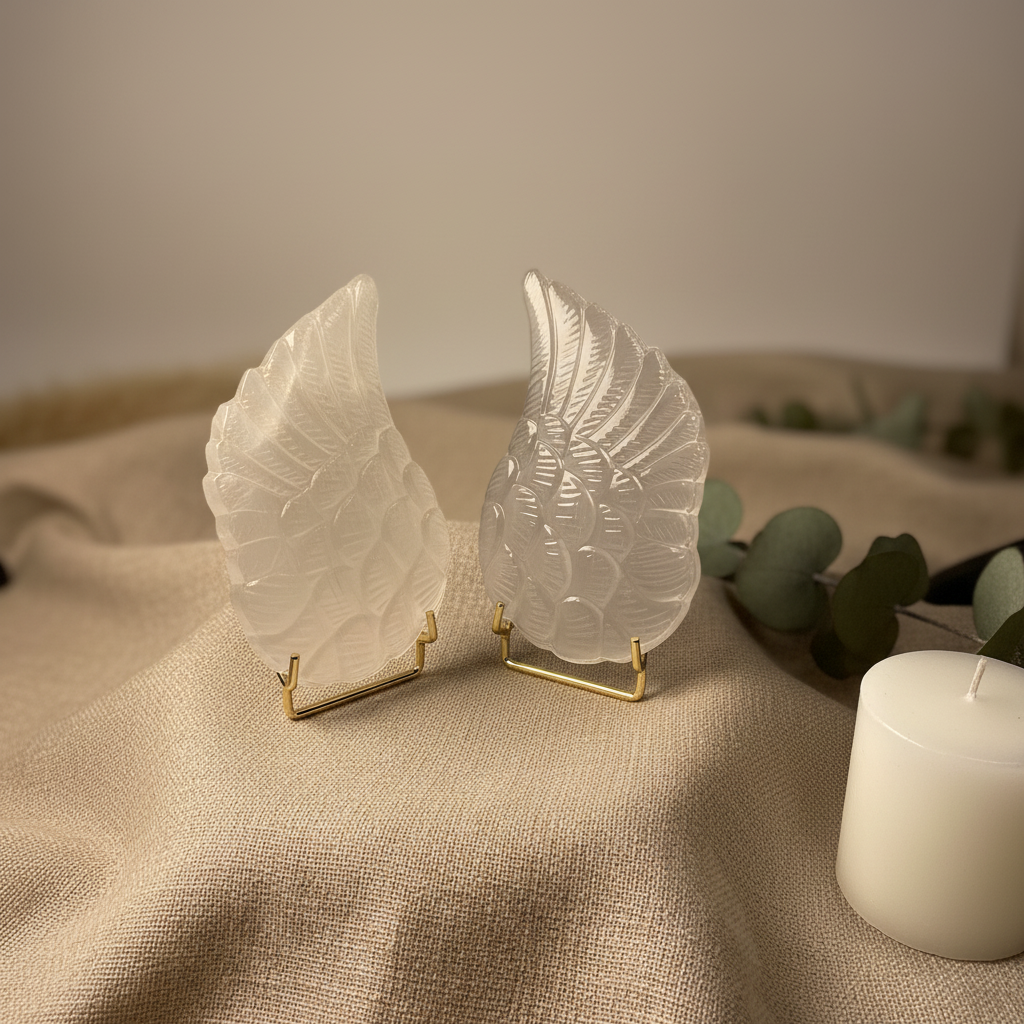 Selenite crystal Angel Wings - Warm Linen
