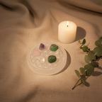 Selenite crystal Engraved Charging Plate - Linen Lifestyle