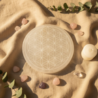 Selenite Flower of Life Charging Plate - Linen Lifestyle