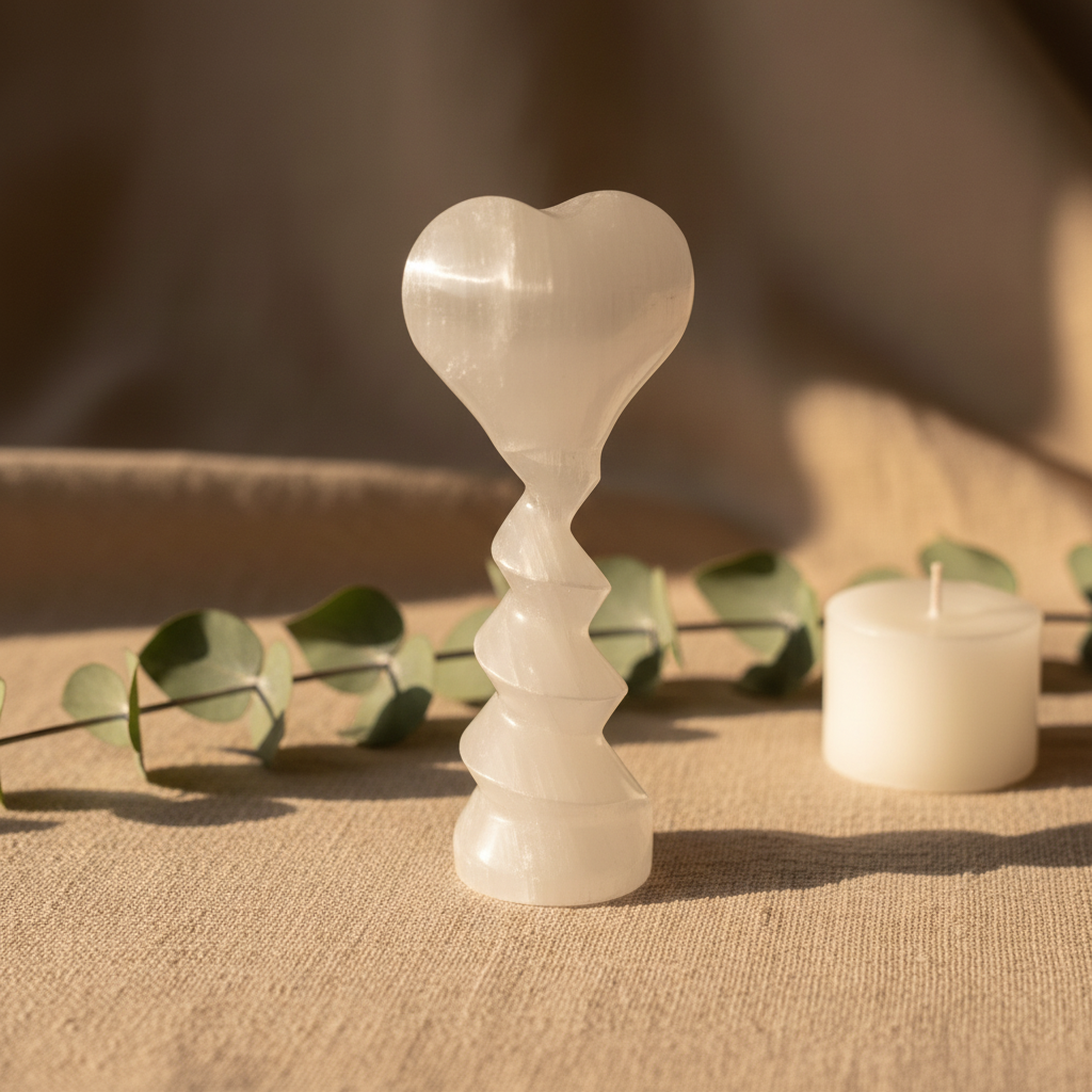 Selenite Heart Sculpture - Social Media