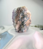 Treasured Energies natural amethyst crystal cluster specimen with raw textured base and purple crystalline points
