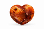 Treasured Energies polished carnelian crystal heart with deep orange and red hues and natural stone veining.