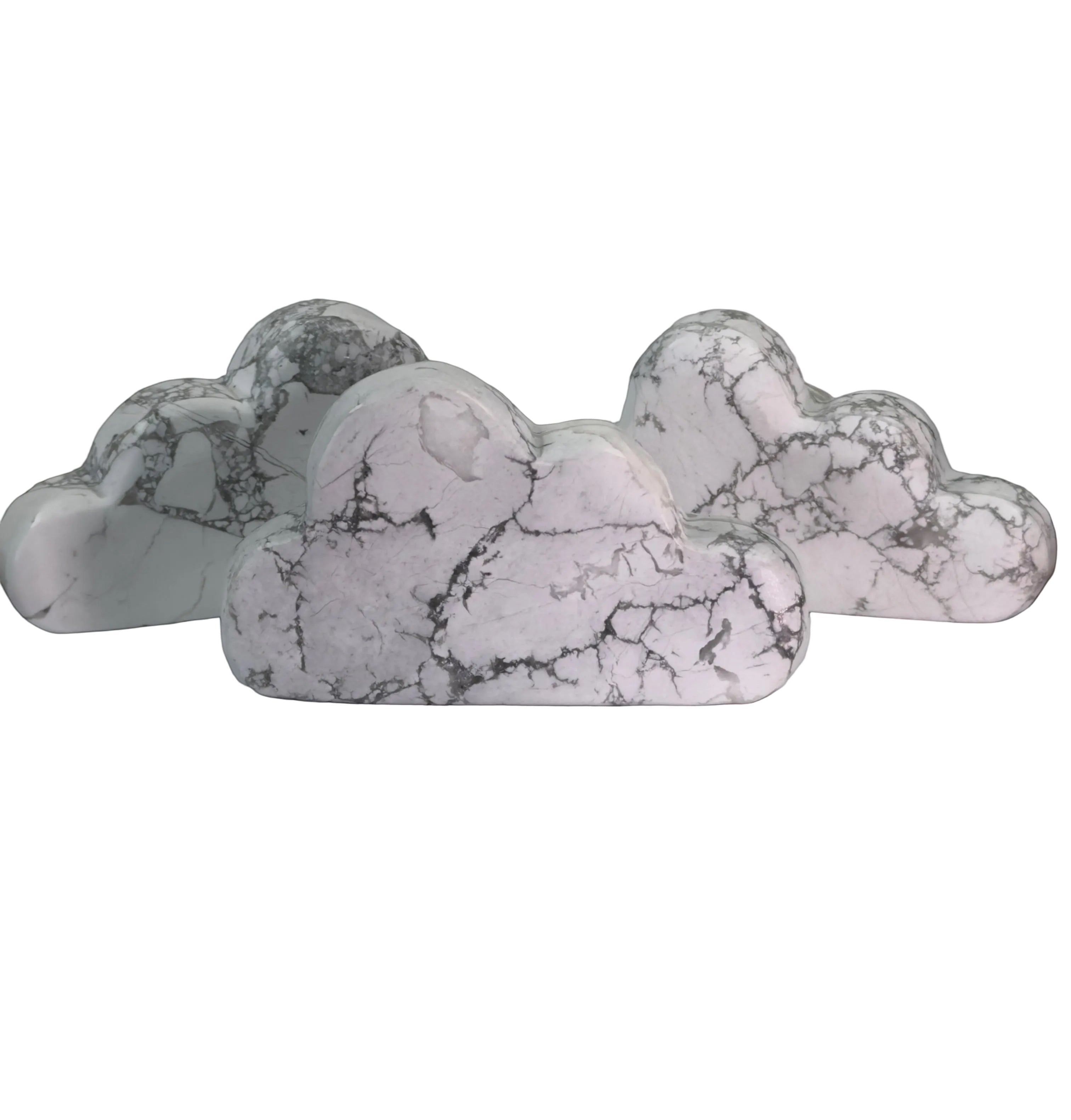 Treasured Energies hand carved white Howlite crystal cloud with natural grey web-like veining for meditation and decor.