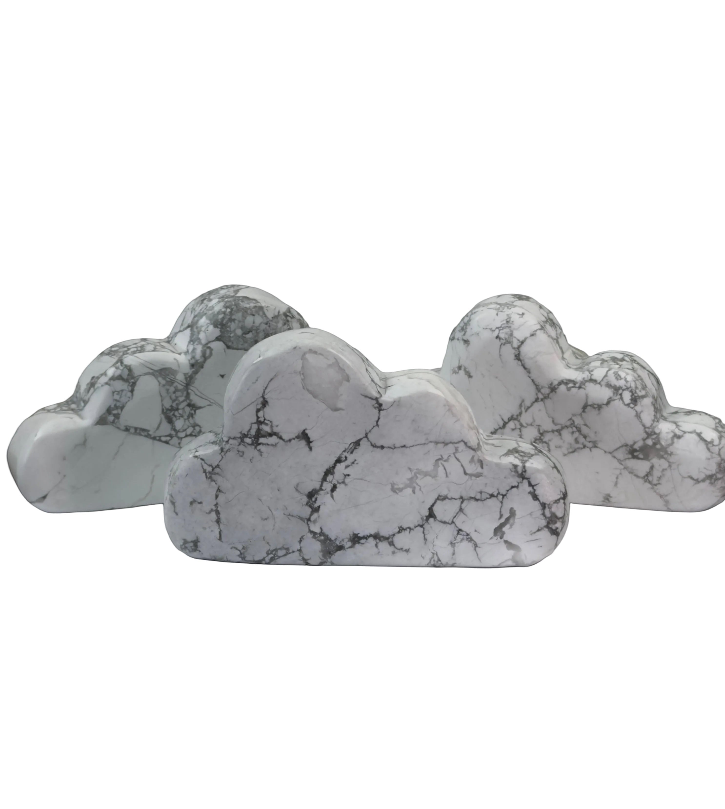 Treasured Energies hand carved Howlite crystal cloud with white stone and dark grey web-like veining.