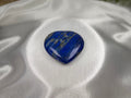 Treasured Energies large heart-shaped Lapis Lazuli crystal with deep blue colour, gold pyrite, and white calcite.