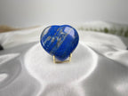 Treasured Energies large polished Lapis Lazuli heart crystal with deep blue colour and golden pyrite inclusions.
