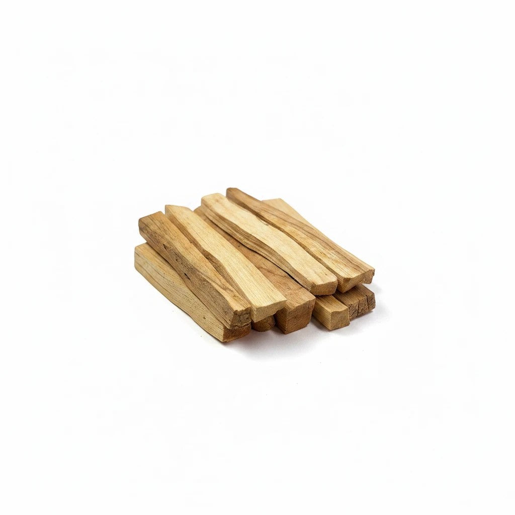 Treasured Energies natural palo santo wood sticks for smudging and aromatherapy on a white background